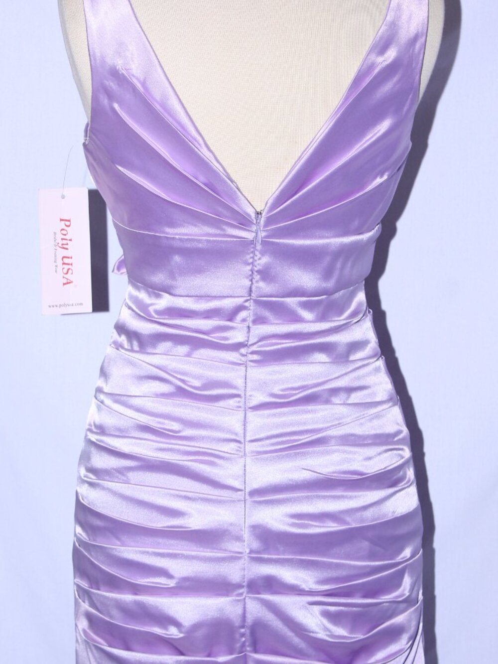 Poly USA #5922 Long Satin Fit & Flare Bridesmaid Evening Gown-Size M- LILAC- NWT - Picture 5 of 6